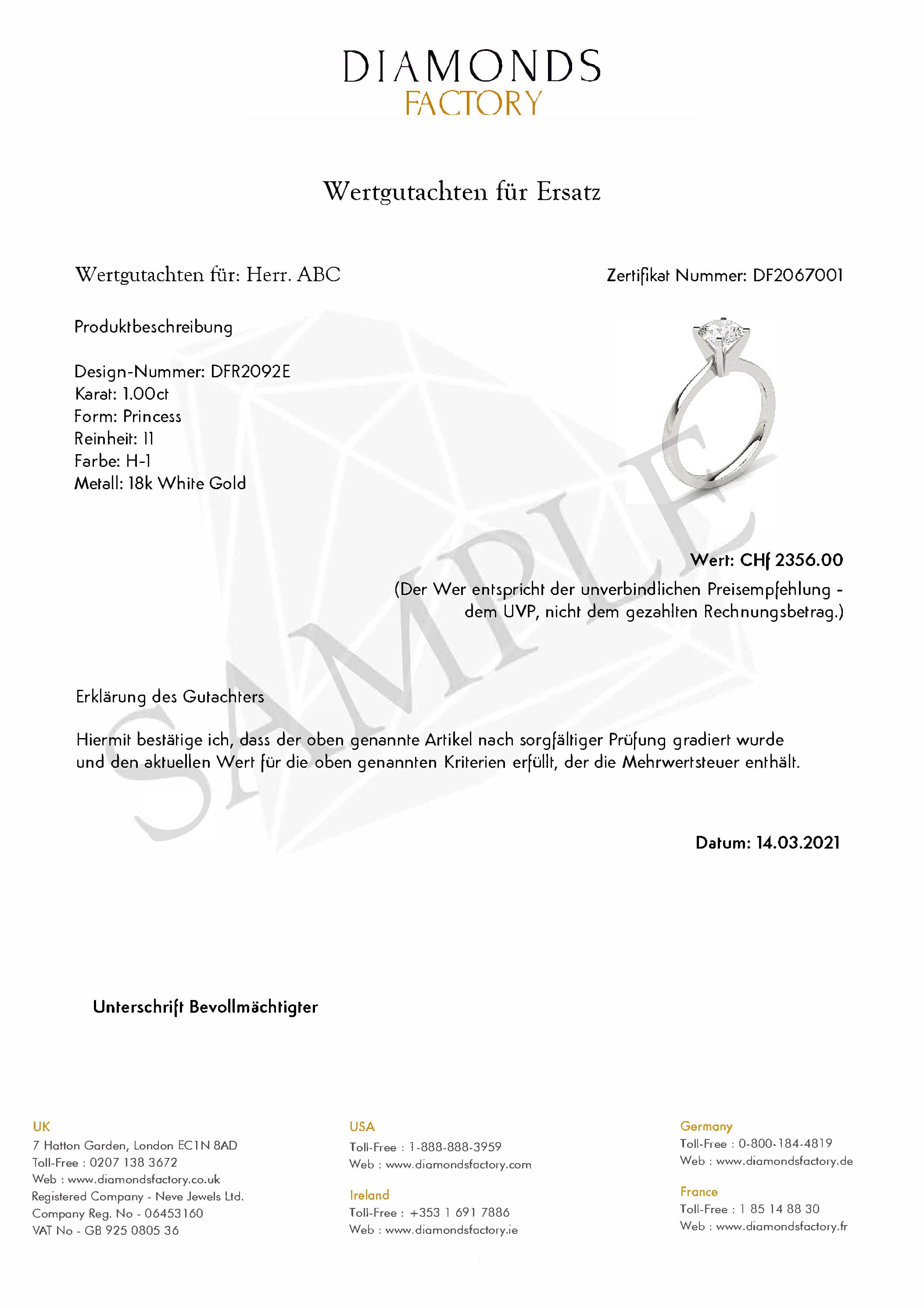 Valuation Certificate